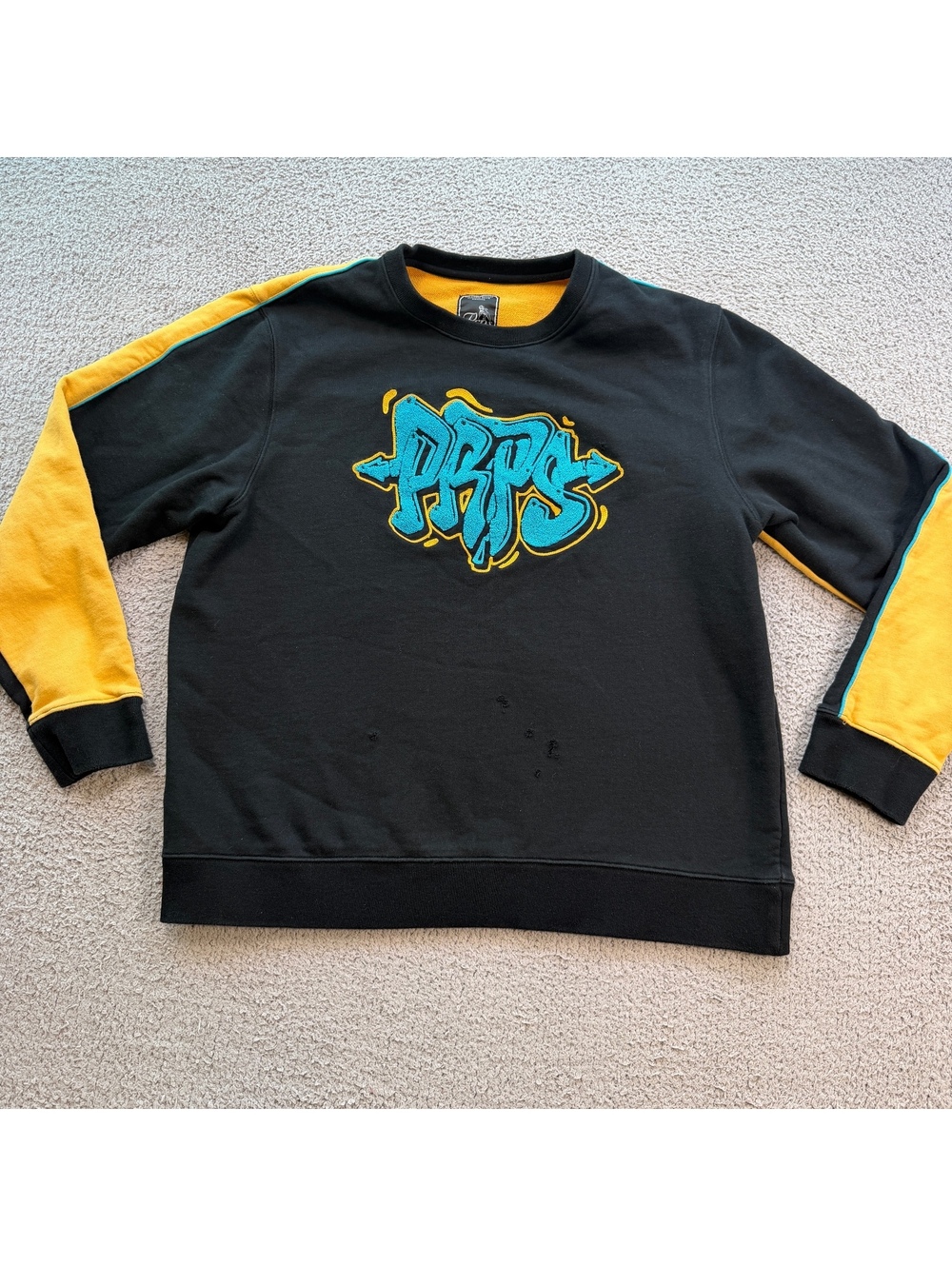 PRPS Black Graffiti Logo Color Block Heavyweight Crewneck Sweatshirt Men's 2XL